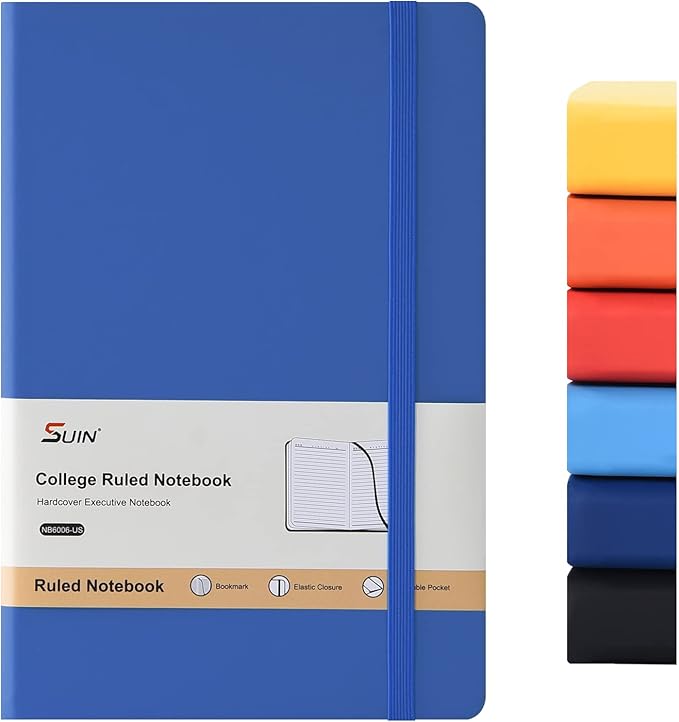 SUIN Hardcover-Journal-Notebooks, A5 Lined Journals Notebook for Writing 200 Pages, 8.2 x 5.5 inch, Classic Ruled Notebooks for Work/Travel/College (Navy Blue- 1 Pack)