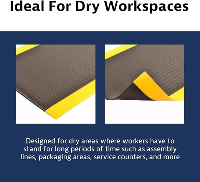 Notrax 410 Airug® 6' x 60' x 3/8" Anti Fatigue Mat, Enhanced Slip Resistance with Beveled Edges and Ribbed Surface, Ideal for Industrial and Commercial Workplaces, Black/Yellow, 410R0372BY