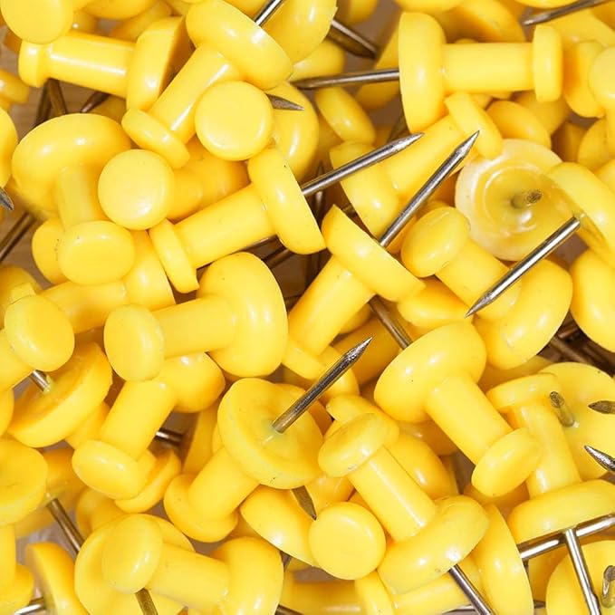 JAM PAPER Colorful Push Pins - Yellow Pushpins - 100/Pack