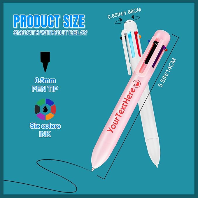 Custom 6-In-1 Multicolor Ballpoint Pen 0.5mm Tip Personalized Pens with Text Logo Name Printed Customized Pens Gift for Businesses School Office Employee Exhibition, 140PCS