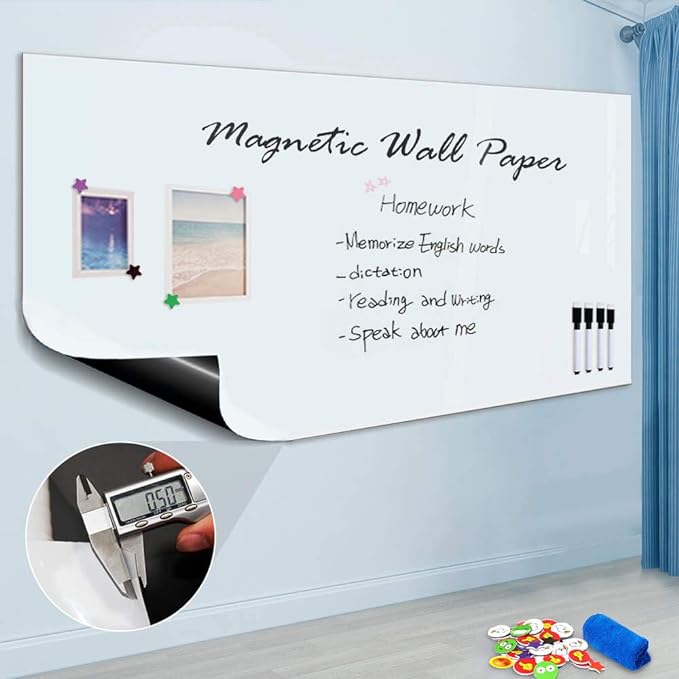 Magnetic Whiteboard Contact Paper for Wall 72 x 48 inches, Magnetic Dry Erase White Board Sticker with Non-Adhesive Backing for Office Home School