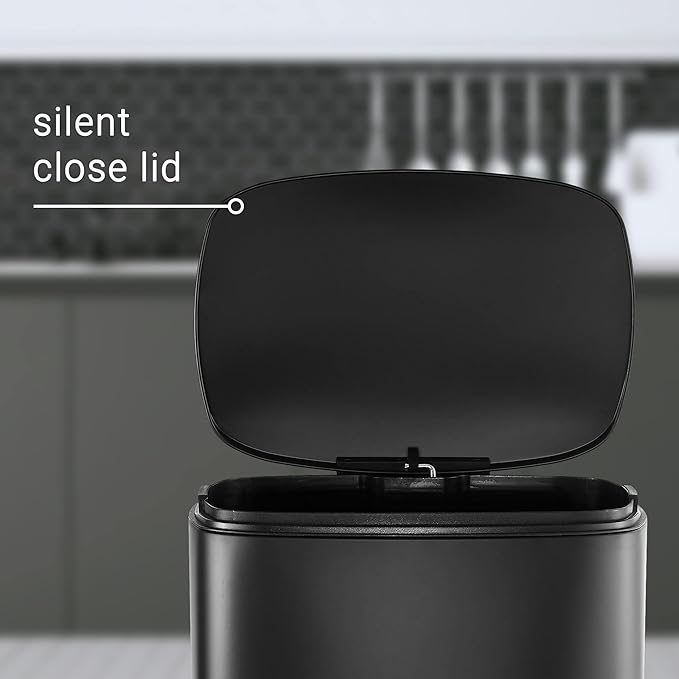 happimess HPM1006B Connor Rectangular 13-Gallon Garbage Can with Soft-Close Lid and Free Mini Garbage Can, Black