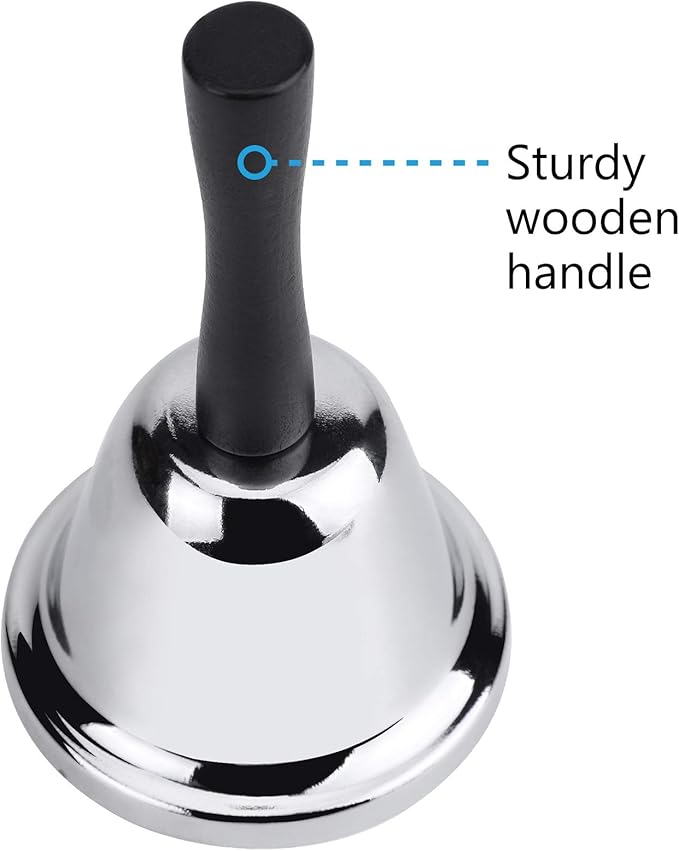MROCO Loud Hand Bell, Silver Steel Hand Bells for Adults, Dinner Bells for Inside Classroom Bell, for Food Line, Alarm, Jingles, Ringing