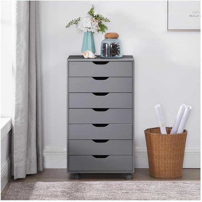 Naomi Home Office Wooden File Cabinets for Home Office Lateral Mobile File Cabinet Mobile Storage Cabinet Filing Storage Drawer Gray/7 Drawer