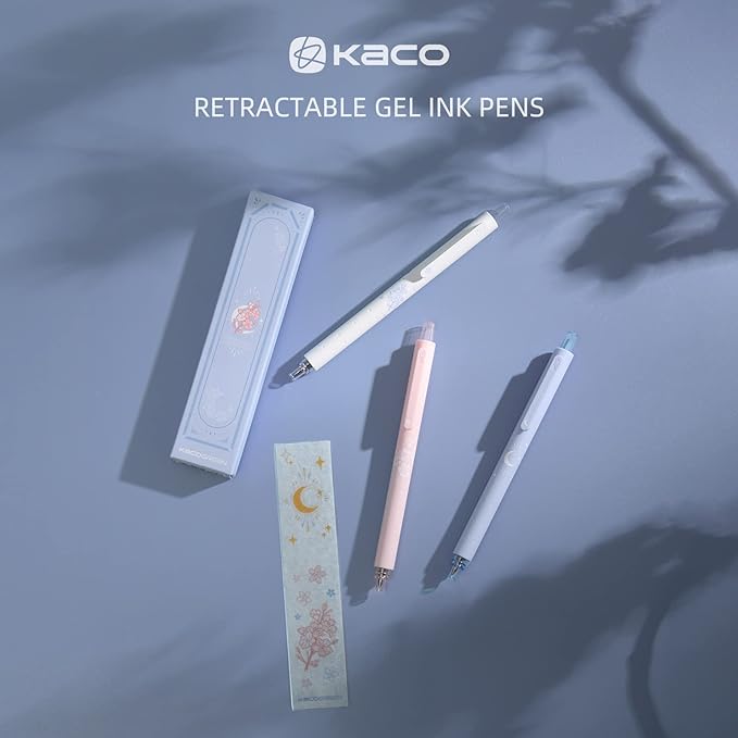 Kaco Gel Pens Cute Stationery 3 Pieces 0.5mm Fine Point, Quick Drying Pens for Journaling Aesthetic Office Supplies, 2 Black Ink and 1 Coral Ink