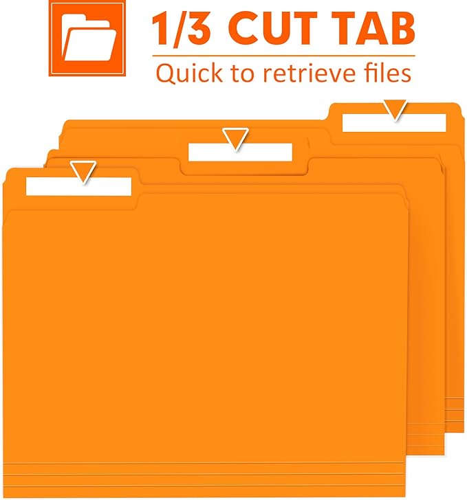 File Folder, PANDRI 120 Pack File Folder, 1/3 Cut Tab, Letter Size, Filing Folder for Office School Business, Orange