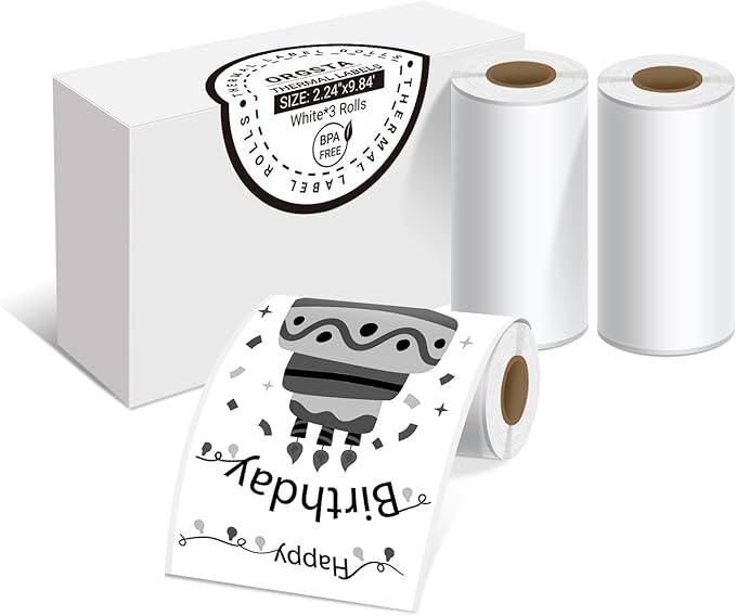 White Self-Adhesive Thermal Paper, Printable Sticker Paper for ORGSTA S002 Portable Sticker Printer, Black on White, 57mm x 3m Mini Printer Paper for Journal, Photo, Study Notes - 3 Rolls