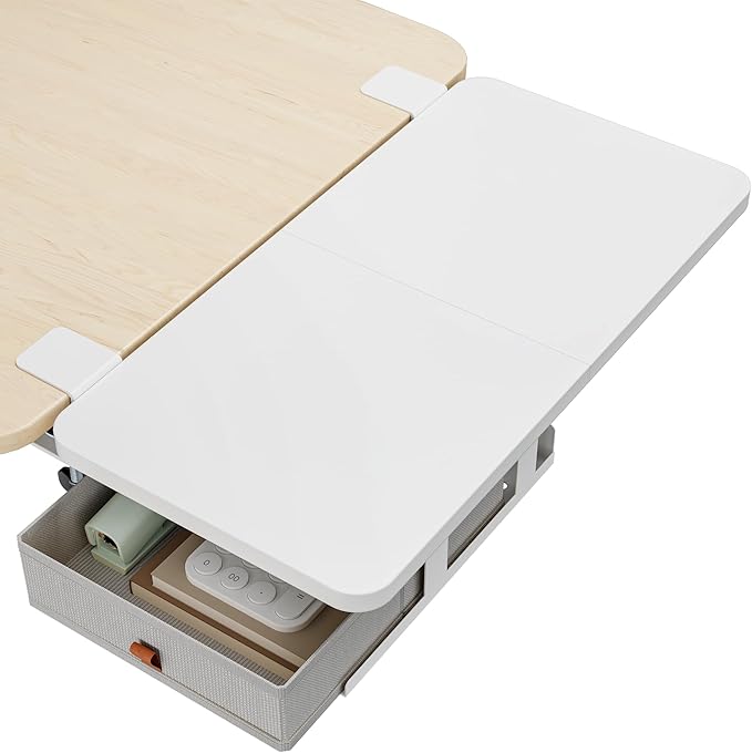 Desk Extender Tray, 24" x 12" Clamp On Desk Shelf, Desk Extension with Storage Drawer, Table Desk Arm Rest, Clamp On Keyboard Tray for Office and Home, Workstation Organizer, Medium, White