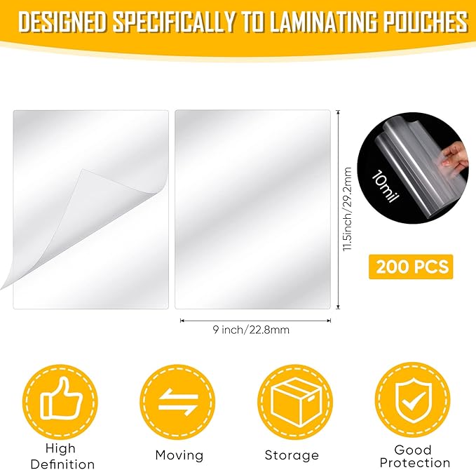 Sherr 200 Pack 10 Mil Laminating Pouches Thermal Laminating Sheets Letter Size 9 x 11.5 Inch Clear Plastic Paper Hot Glossy Sheets Office Supplies