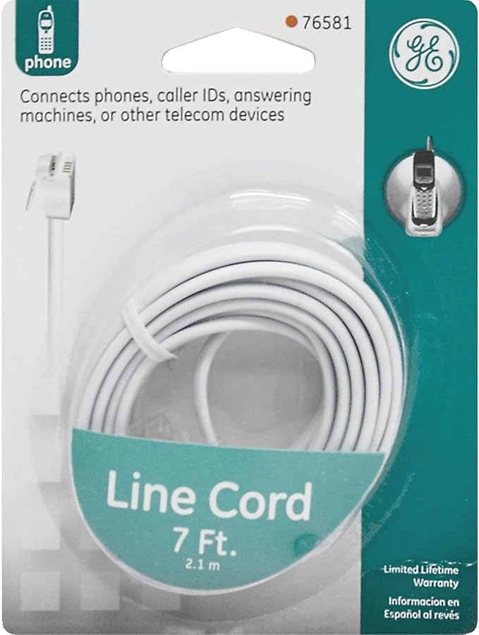 Power Gear Telephone Line Cord, 7 Feet, Phone Cord, Modular Jack Ends, Works for Phone, Modem or Fax Machine, for Use in Home or Office, White, 76581