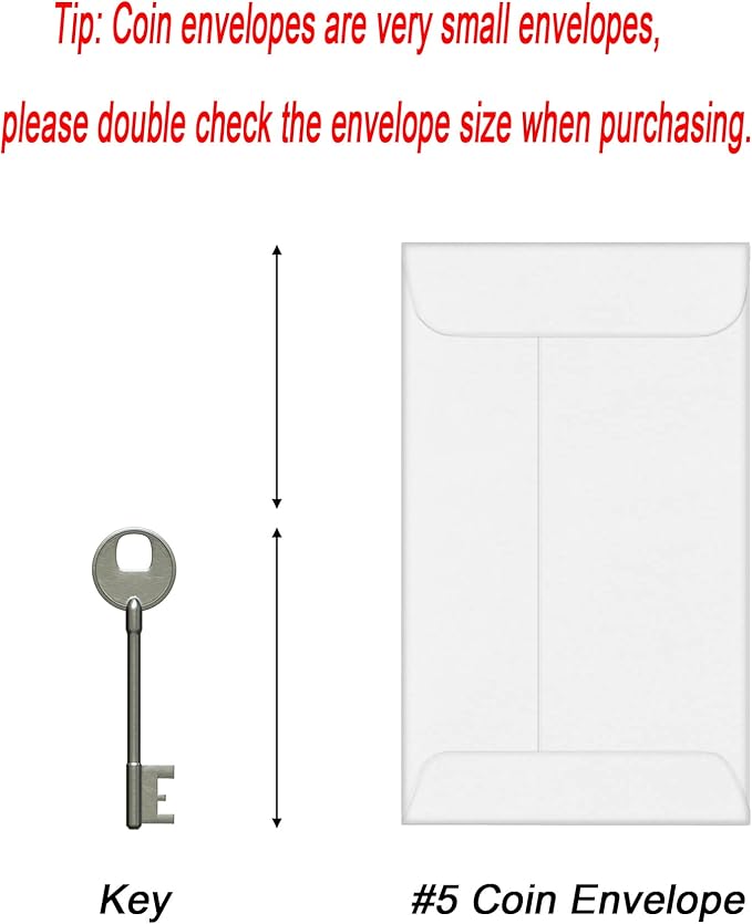 500 PCS #5 Coin Envelopes, 3.125 x 5.5 inches White Kraft Envelopes Classic Small Parts Envelopes with Self Adhesive Gummed Flap for Coins, Cash, Credit Cards, Seeds