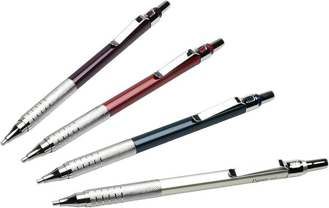PIPER Quadrata Metal Mechanical Pencil 0.7mm with Erasers and HB #2 Lead Refills for Art, Sketching, Writing, Drafting (Satin Silver)