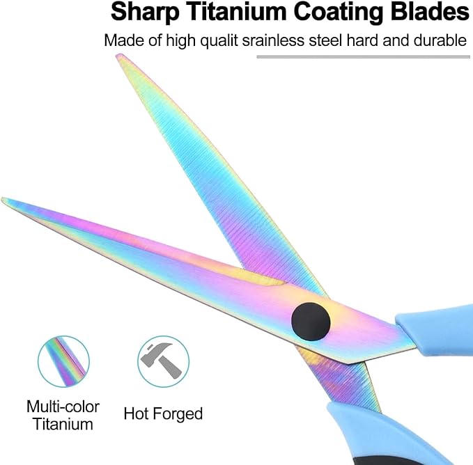 Craft Scissors Set of 3 Pack, All Purpose Sharp Titanium Blades Shears, Rubber Comfort Grip Handle, Multipurpose Fabric Scissors Tool Set Great for Office, Sewing, Arts, School and Home Supplies, Blue