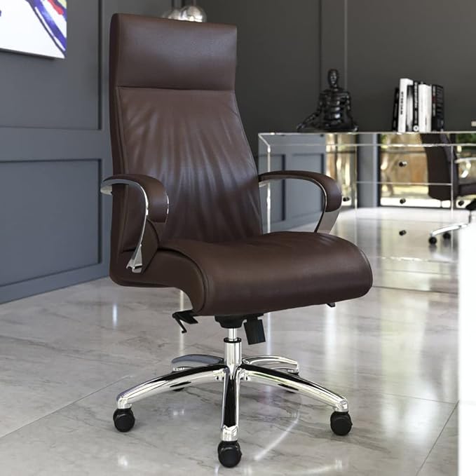 ZURI Forbes Genuine Leather Aluminum Base High Back Executive Chair - Dark Brown