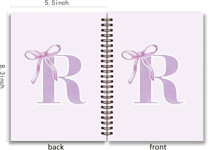foedor Coquette Trendy Preppy Purple Bow Spiral Notebook,Initial R Journal Personalized Teen Girl Gifts,Monogrammed Gifts for Women Teen Girl,College Ruled Hardcover Spiral Notebook(purple)
