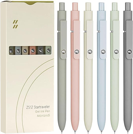 6 Pcs Gel Pens 0.5mm Quick Dry Black Ink Pens Fine Point Smooth Writing Pens, Cute Office and School Supplies Gifts for Women Teacher Students (6 Pcs Morandi Silver)