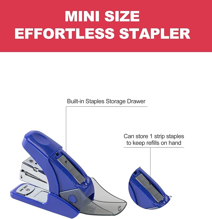 PAPERPAL Effortless Mini Stapler Set, 20 Sheet Capacity, Integrated Remover & Staple Storage, Holds 1/4" Staples, Includes 1000 Staples, Lightweight, Office, School & Daily Use, Dark Blue