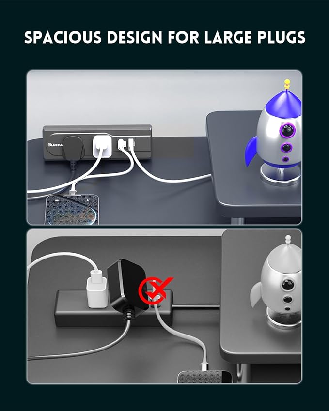 Desk Clamp Power Strip, 10FT Outlet Station with 2 Outlets, PD 20W Fast Charging, Flat Plug, 16 Gauge, Black Power Strip with USB C, Fit 1.72" Tabletop Edge