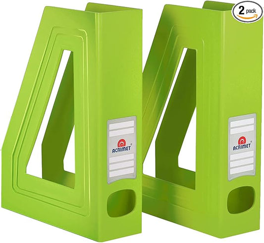 Acrimet Magazine File Holder, Durable Rack, Space-Saving Organizer (Plastic) (Green Citrus Color) (2 Pack)