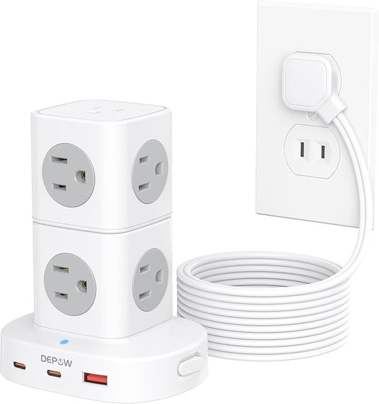 2 Prong Power Strip, 2 to 3 Prong Outlet Adapter with 9 Outlets 3 USB Ports (2 USB C), 1700J Two Prong Surge Protector, 5FT Power Strip Tower, Wall Mount for Old House Non-Grounded Outlets