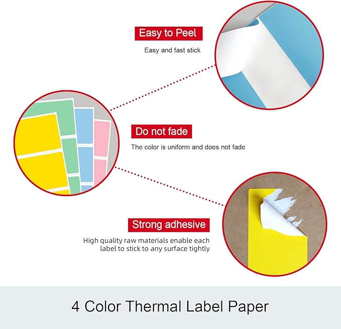 Misofuki 2.25x1.25 6000 Labels 6-Color Assorted Rectangular Direct Thermal Label Rolls Bulk Set Compatible with Zebra Rollo MUNBYN POLONO & Other Thermal Printer, Self-Adhesive Direct Thermal Stickers