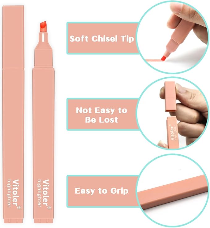 Vitoler Bible Highlighters with Soft Chisel Tip,10Pcs,Aesthetic No Bleed Dry Fast Easy to Hold, Bible Highlighters,Cute Highlighter for School Office Supplies
