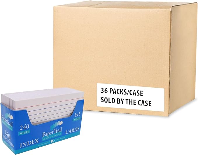 Roaring Spring 3" x 5" Index Cards, 240 Count, 100 lb. Tag Stock, White Cards are Ruled on Front Side only - Blank Back, Cards come in Convenient Tray Holder (Case of 36)