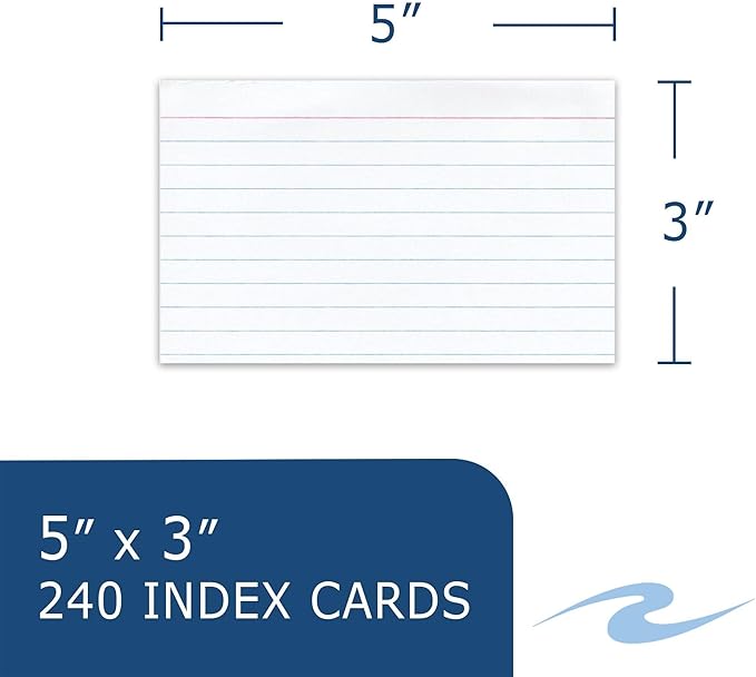 Roaring Spring 3" x 5" Index Cards, 240 Count, 100 lb. Tag Stock, White Cards are Ruled on Front Side only - Blank Back, Cards come in Convenient Tray Holder (Case of 36)