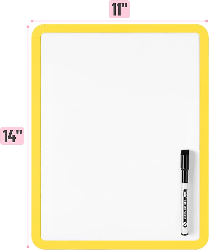 Mr. Pen- Dry Erase Board, 14” x 11” with a Black Dry Erase Marker, Yellow Frame, Small White Board, White Board for Kids, White Board for Students, Small Dry Erase Board, Mini White Board