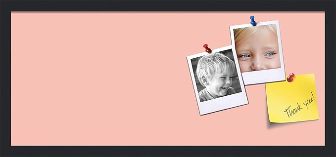 PinPix 28x12 Inch Cork Bulletin Board. This Decorative Framed Pin Board Comes with Pink Pastel Design and a Satin Black Frame. Ideal for Home Office Decor or Message Board (PinPix-1813)