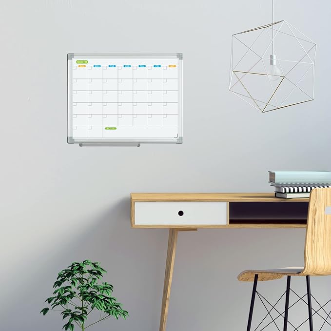 JILoffice Monthly Dry Erase Calendar Whiteboard 15 x 12 Inch, Double Sided Hanging Dry Erase Board/Calendar Board, Silver Aluminum Frame Portable Board for Office Home and School