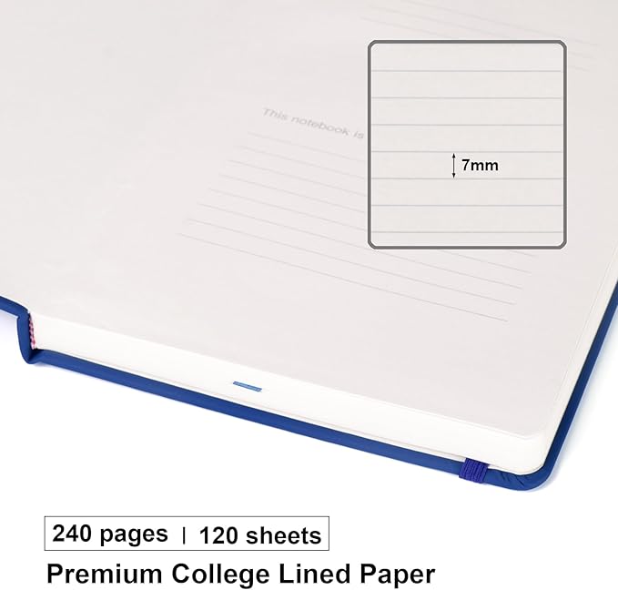 Comix Lined Journal Notebook for Women Men, Journaling Notebooks for Office School Home, 240 Pages, 5.5" x 8.3", College Ruled, A5, Hardcover, Navy Blue