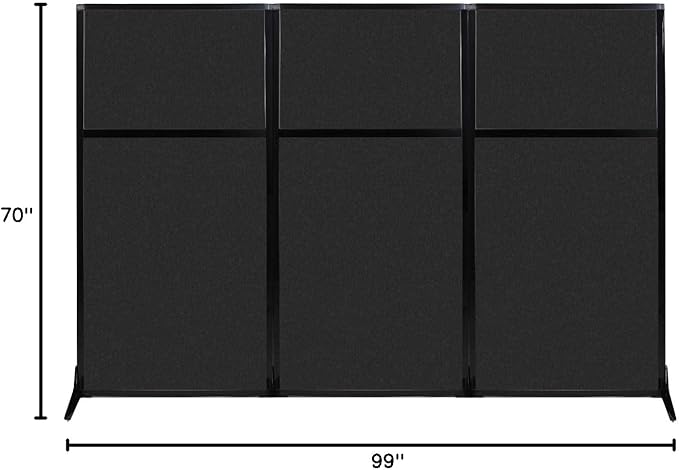Versare Office Workstation Screen | Portable Wall Divider | Modern Cubicle | Freestanding Privacy Screen | Flexible Work Space | 3 Panels | 99" Wide x 70" Tall Black SoundSorb Panels