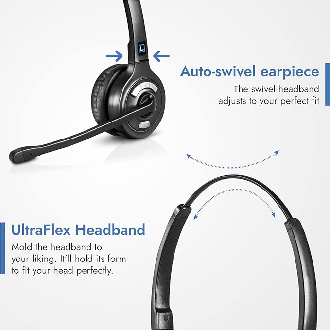 Leitner LH375 3-in-1 Wireless Office Headset with Mic – Computer, Telephone, and Cell Phone Headset – 5 Year Warranty – Dual-Ear