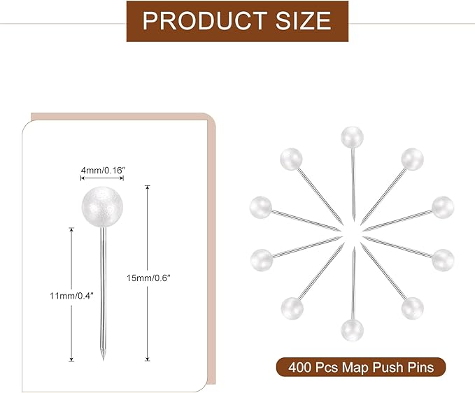 uxcell 800 Pcs Push Pins, Map Thumb Tacks 4mm Round Head Decorative Push Pins for Bulletin Board Home Office Travel Wall DIY Crafts Map Photo, Metallic White