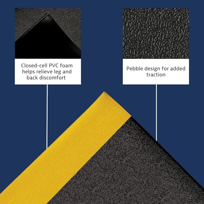 Notrax 411 Sof-Tred™ 2' x 60' x 9/16" Anti Fatigue Mat, Enhanced Slip Resistance with Beveled Edges and Pebbled Surface, Ideal for Industrial and Commercial Workplaces, Black/Yellow, 411R0424BY