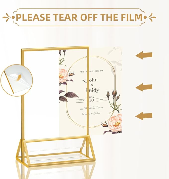 4X6 Gold Frames Double Sided Acrylic Sign Holder Tabletop Picture Frames Vertical Display Stand for Shop School Home Photos Wedding,Set of 6