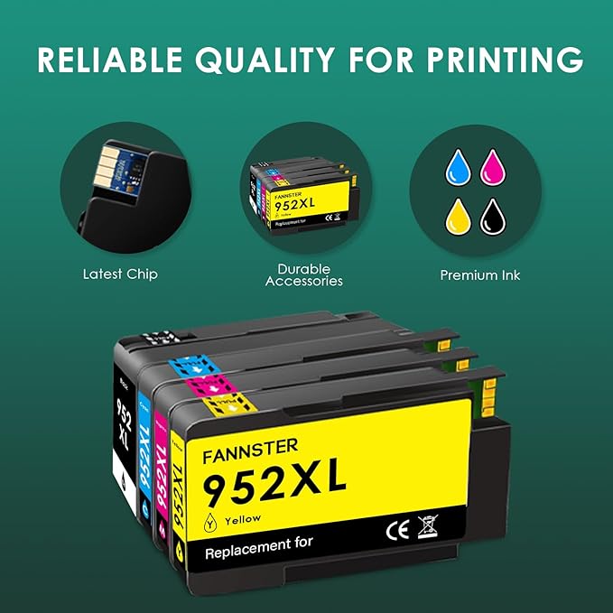 952XL 952 XL Ink Cartridges Combo Pack for HP 952 XL Compatible for HP952 with OfficeJet pro 8710 8720 7740 8725 8210 8715 8702 8740 7720 8730 8216 8700 Printers(Black Cyan Magenta Yellow 4 Pack)