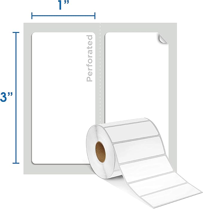 Spartan Industrial - 3" X 1” Direct Thermal Labels, Perforated FBA Barcode Address Labels, Compatible with Rollo & Zebra Desktop Printers - 10 Rolls, 1300/Roll