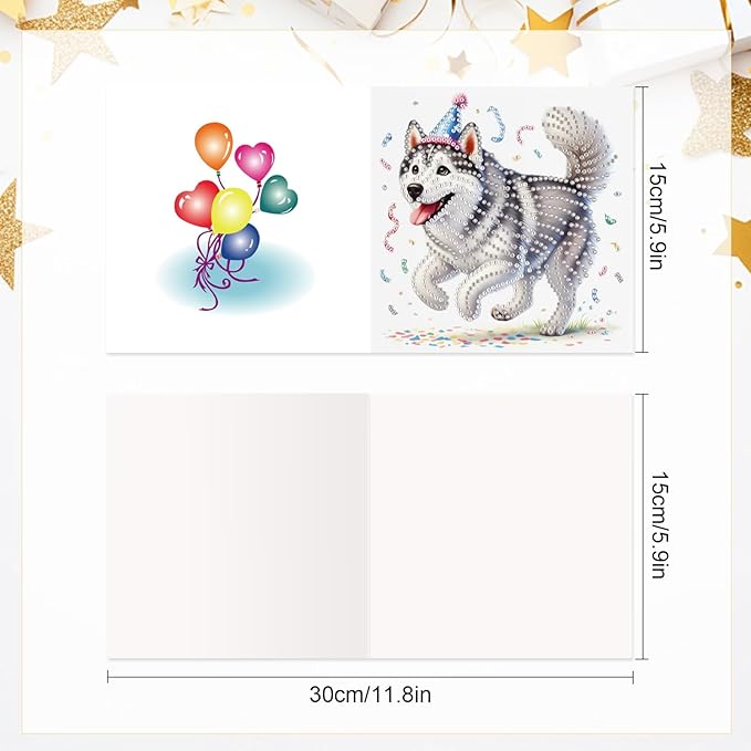 Tontut 6pcs Diamond Art Painting Kit Greeting Card, Balloon Puppy 5D DIY Diamond Handmade Holiday Glitter Greeting Card with Envelope, Holiday Gift Congratulation
