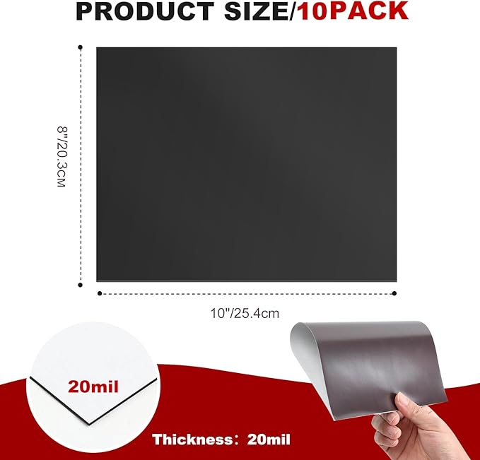 Adhesive Magnetic Sheets, Magnetic Sheets with Adhesive Backing, 8" x 10", 10 Pack Flexible Magnet Sheets with Adhesive - Sticky Magnets with Adhesive Backing for Photo and Picture Magnets