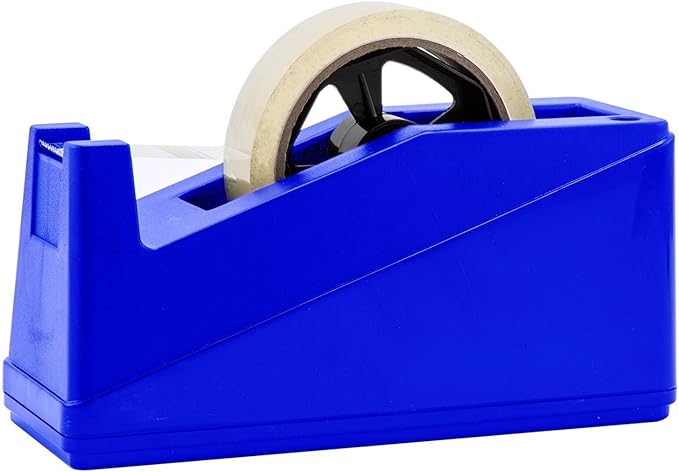 Royal Imports Desktop Tape Dispenser Adhesive Roll Holder (Fits 1" & 3" Core) Heavy Duty Premium for Office, Home, School, Library, Crafts, Moving, Giftwrapping with Weighted Nonskid Base, Blue