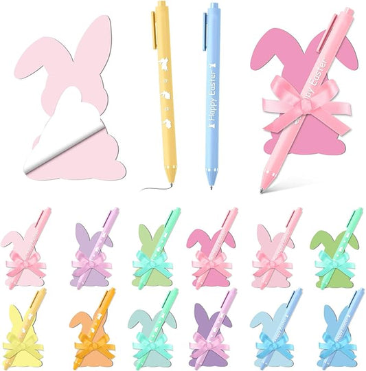 24 Set Easter Bunny Sticky Notes and Pens Set Easter Gifts Colorful Rabbit Self Sticky Note with Pens Easter Basket Stuffer Rabbit Self-stick Memo Pads for Classroom Office Supplies Goodies Bag Prizes