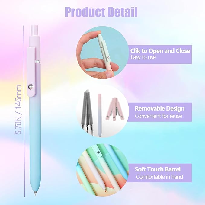 5 Pcs Gel Pens, 0.5mm Black Ink Pens Retractable Fine Point Smooth Writing, Aesthetic Office School Supplies, Desk Accessories Nursing Pen for Journaling Note Taking, Gifts for Women Men (Morandi B)