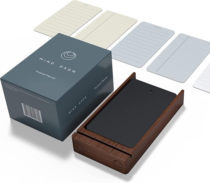 Undated Daily Planner To Do List Notepads and Walnut Stand - 120 Checklist Cards, 10 Goal Cards - Perfect Note Pads for Work Desk or School - ADHD Office Accessories - Productivity Task Analog