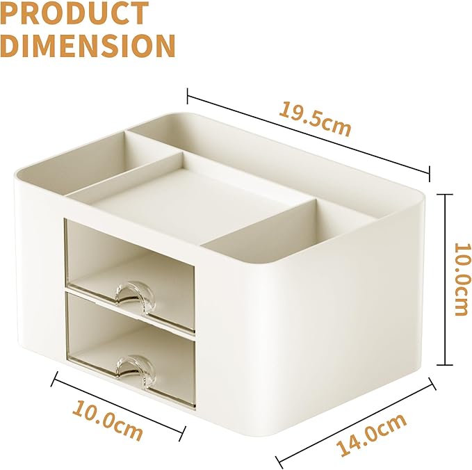 Marbrasse Pen Organizer with 2 Drawer, Multi-Functional Pencil Holder for Desk, Desk Organizers and Accessories with 5 Compartments + Drawer for Office Art Supplies (Beige)