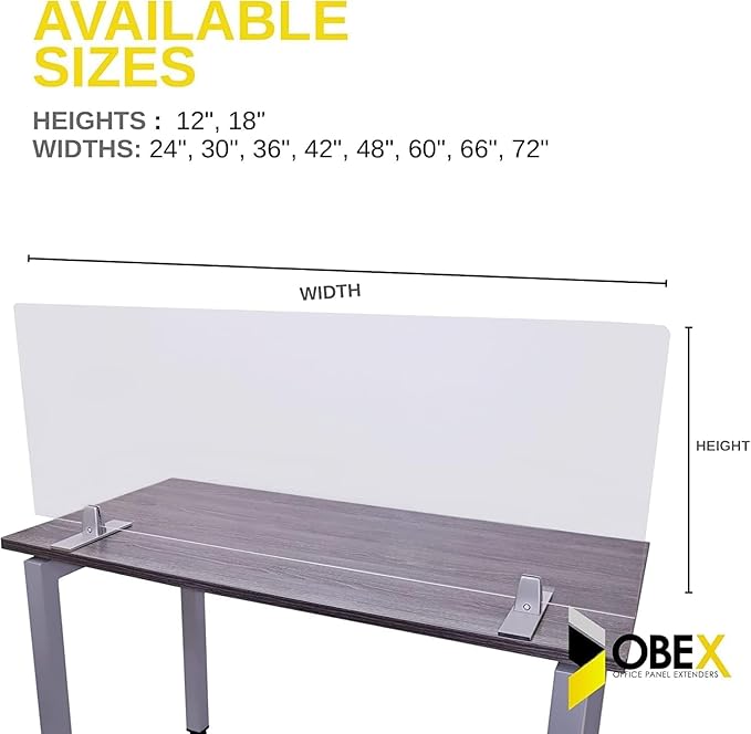 OBEX Acrylic Free Standing Screen, Divider for Desk Privacy Home & Office Partitions for Table Top Workstation, Portable Cubicle Panel for Work, 24" x 42", Clear