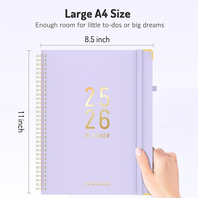 Jul 2025 -Dec 2026 Planner, Forvencer Academic Planner 2025-2026, 18 Month Daily Planner, 8.5" x 11", Weekly & Monthly Agenda Book, Hardcover Calendar Book, School Supplies for Student,Pink