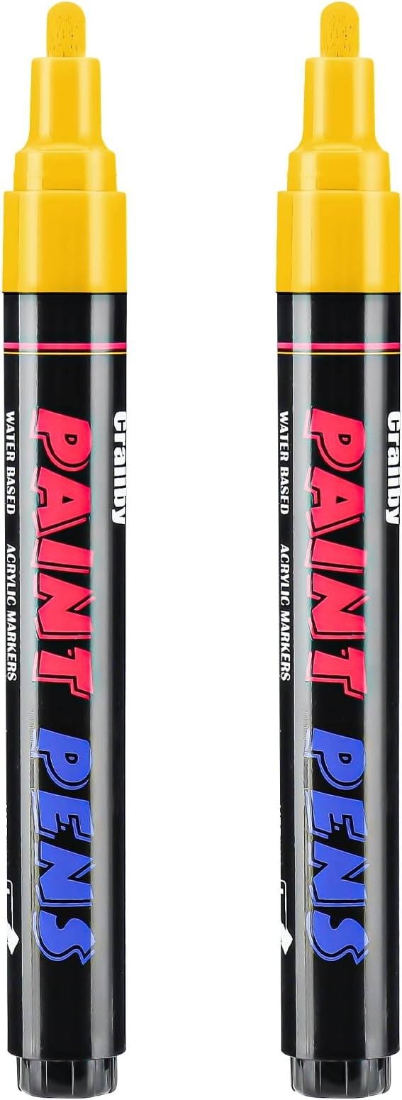Yellow Paint Pens Paint Markers - 2 Pack Permanent Quick Dry Waterproof Marker Pens for Rocks Wood Fabric Plastic Canvas Glass Mugs Metal Tire Stone