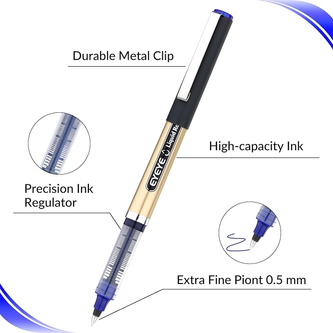 EYEYE 0.5mm Extra Fine Point Rollerball Pens 3 Colors, Quick Dry Liquid Ink, Smooth Writing Fine Tip Pens for Journaling, Note Taking, Office & School Supplies
